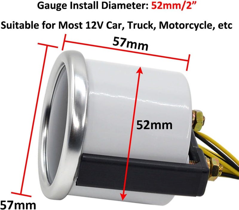 LKRXW Car Boost Gauge 2" 52mm Auto Turbo Boost Gauge Meter Pressure Pointer Gauges 12V Bright Light Indicator Vacuum Meter Smoke Len 0-30in.Hg / 0-35PSI - Image 3
